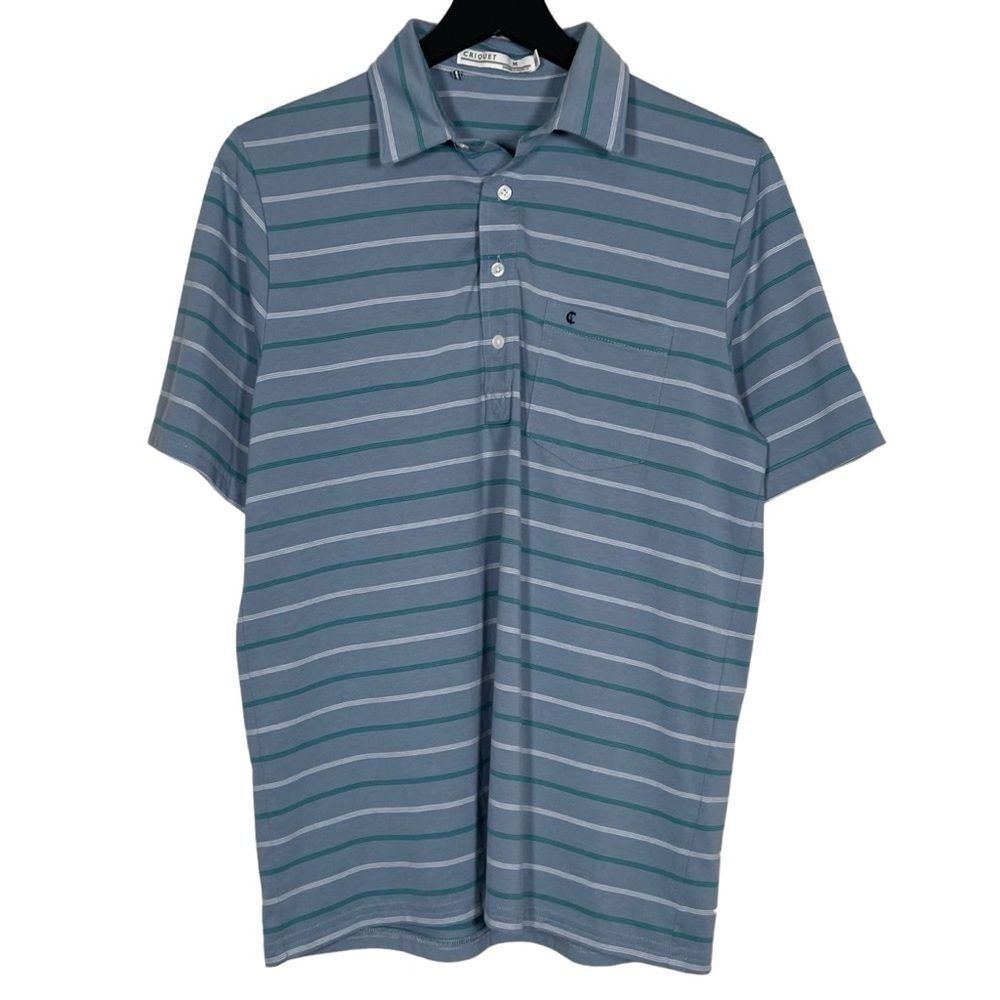 Criquet Performance Players Shirt in Blue Green Stripe